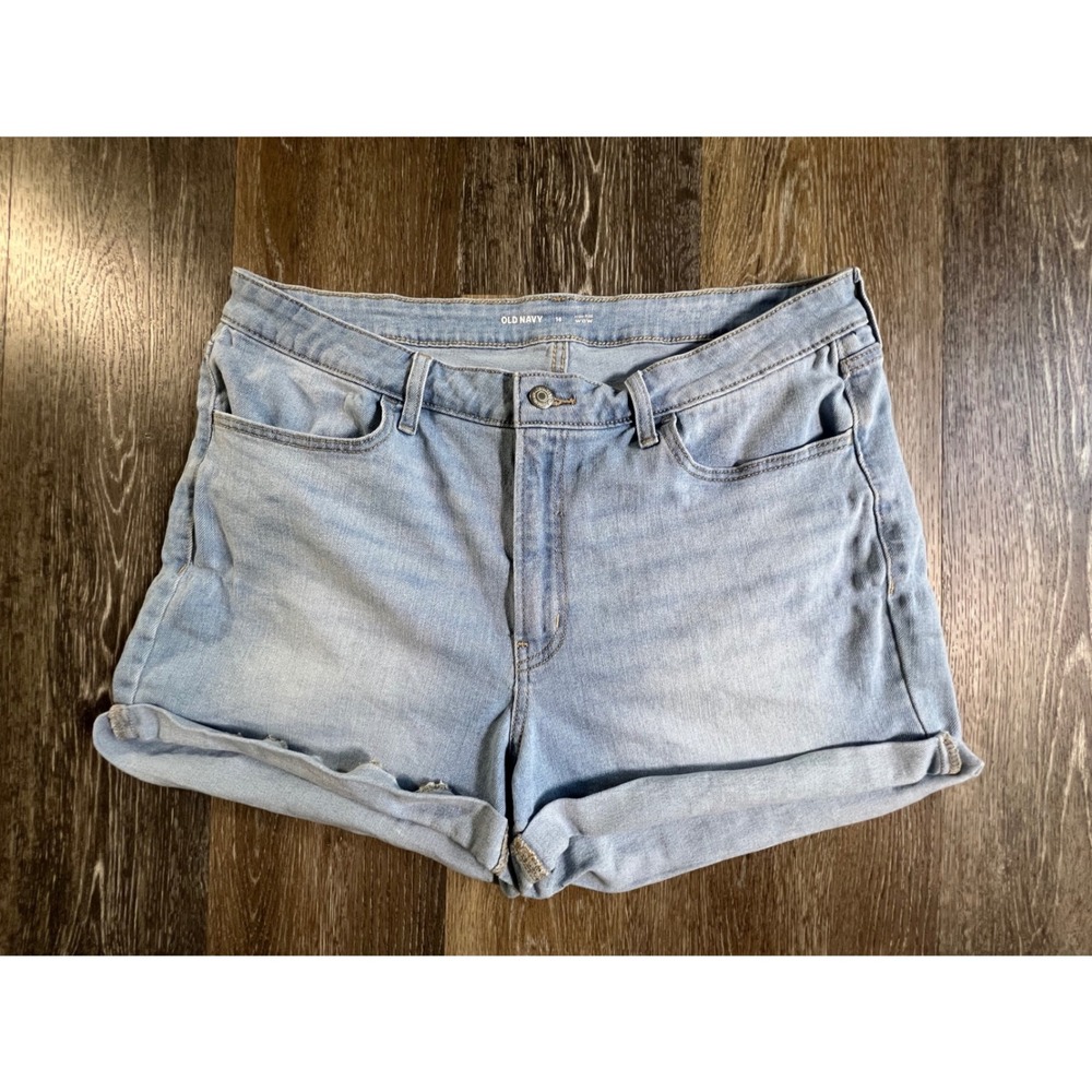 Old Navy Denim Shorts Womens 16 Light Blue High Rise Wow Cuffed Stretch 4692